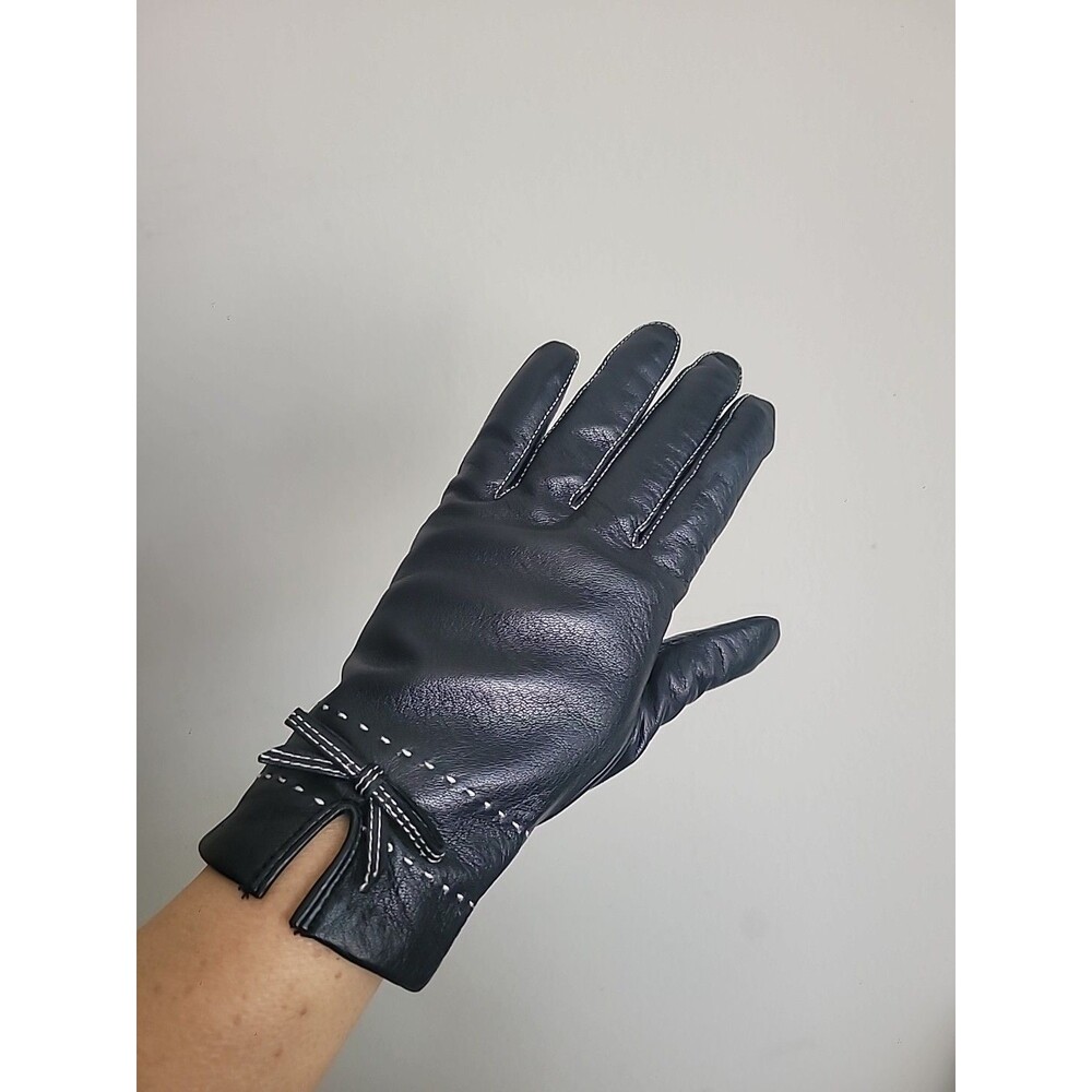Black Leather Ladies Gloves Sz L Winter Essential Quiet Luxury Preppy